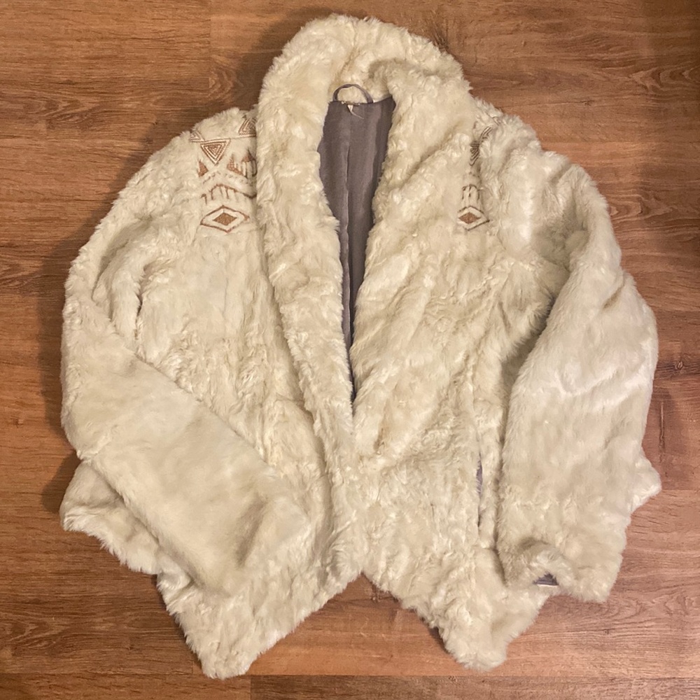 Free People White Faux Fur Coat